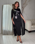 فستان سهرة ميدي بتطريزات زهور وأكمام كاب 