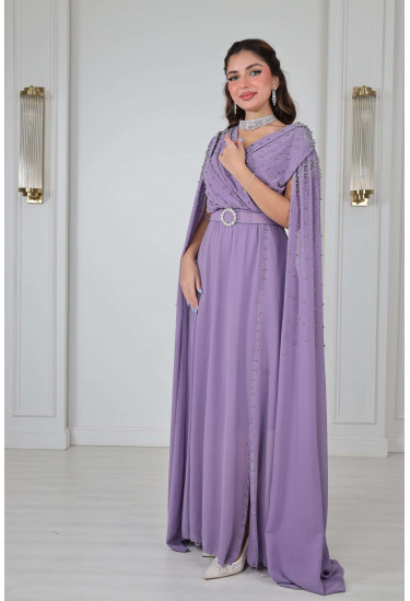 فستان سهرة ملكي مزين باللؤلؤ