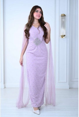 فستان سهرة ناعم مطرز بكريستال