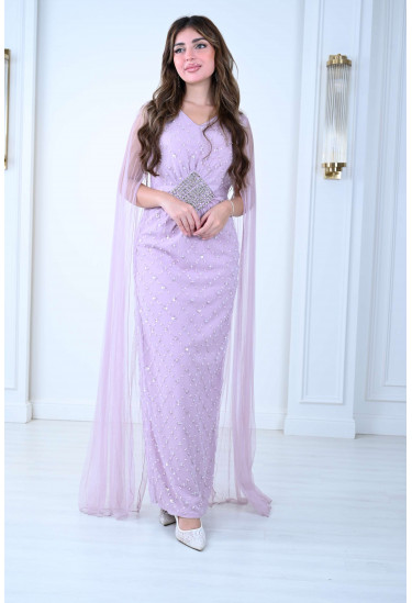 فستان سهرة ناعم مطرز بكريستال