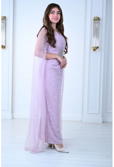 فستان سهرة ناعم مطرز بكريستال