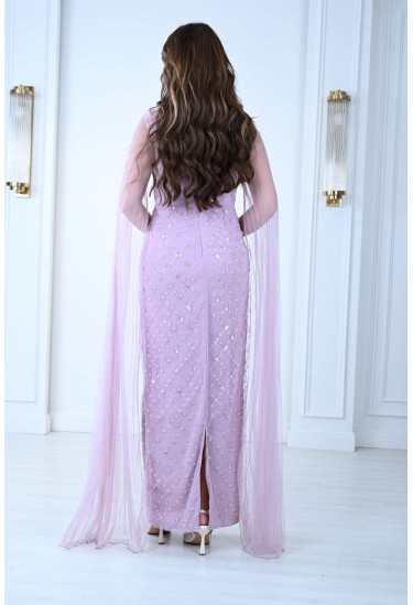 فستان سهرة ناعم مطرز بكريستال