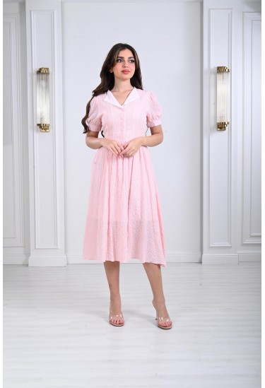 فستان ميدي بياقة منسدلة أنيقة