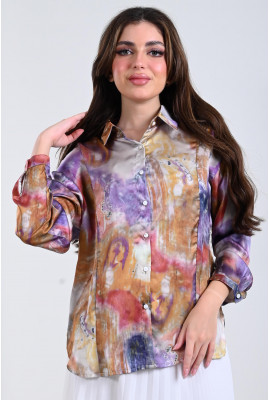 بلوزة نسائية بنمط كتل الألوان