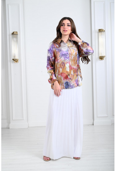 بلوزة نسائية بنمط كتل الألوان بلوزة نسائية بنمط كتل الألوان