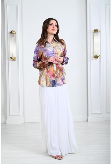 بلوزة نسائية بنمط كتل الألوان بلوزة نسائية بنمط كتل الألوان