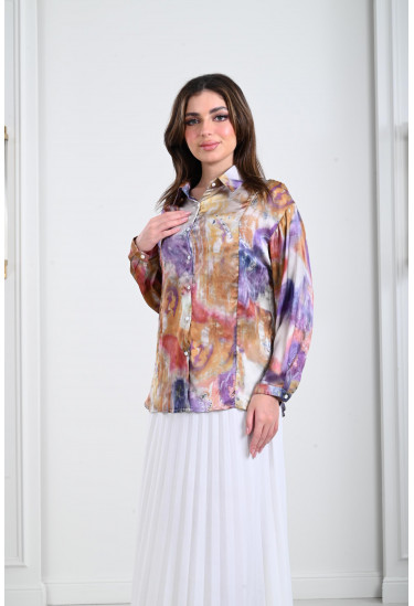 بلوزة نسائية بنمط كتل الألوان بلوزة نسائية بنمط كتل الألوان