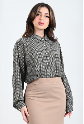 بلوزة نسائية نمط كاروهات ضيقة