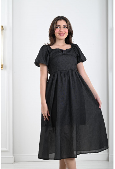 فستان ميدي بنسيج مزخرف بارز فستان ميدي بنسيج مزخرف بارز