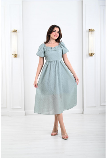 فستان ميدي بنسيج مزخرف بارز فستان ميدي بنسيج مزخرف بارز