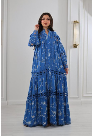 جلابية نسائية مزينة بجوبير مفرغ 