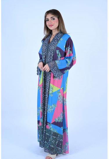 جلابية نسائية بنقوش و زهور ملونة