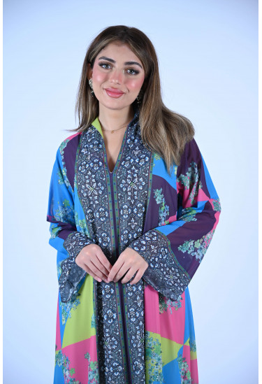 جلابية نسائية بنقوش و زهور ملونة