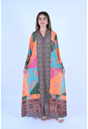 جلابية نسائية بنقوش و زهور ملونة