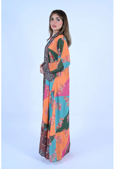 جلابية نسائية بنقوش و زهور ملونة