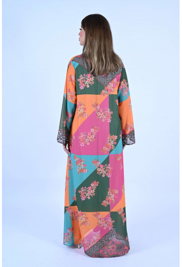 جلابية نسائية بنقوش و زهور ملونة