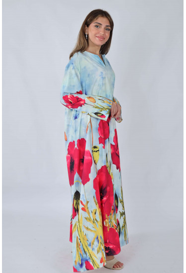 جلابية صيفي مطبوع بزهور الخشخاش