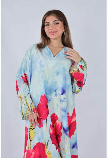 جلابية صيفي مطبوع بزهور الخشخاش
