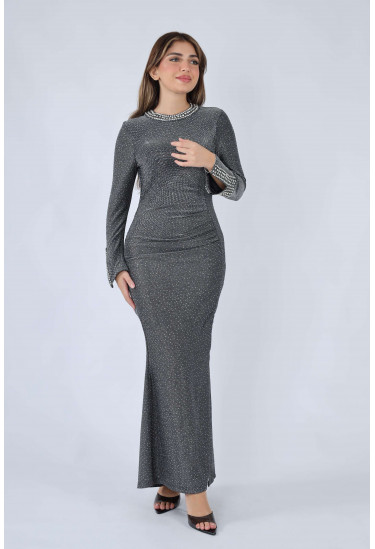 فستان سهرة نسائي لامع بقصة ذيل السمكة