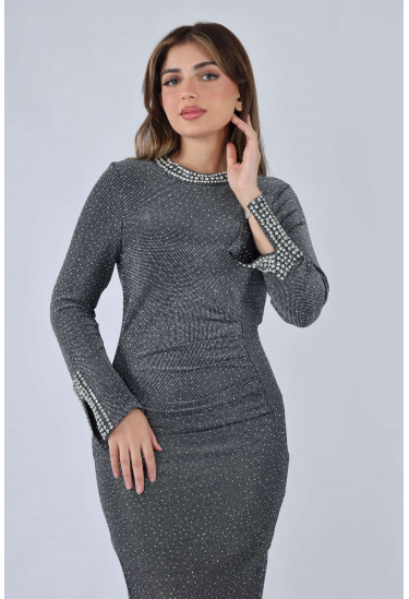 فستان سهرة نسائي لامع بقصة ذيل السمكة