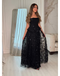 فستان سهرة أسود بدون أكتاف