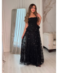 فستان سهرة أسود بدون أكتاف