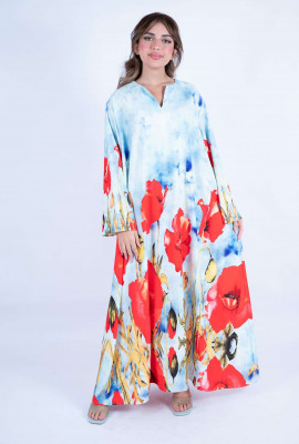 جلابية صيفي مطبوع بزهور الخشخاش