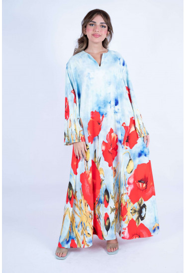 جلابية صيفي مطبوع بزهور الخشخاش