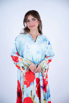 جلابية صيفي مطبوع بزهور الخشخاش