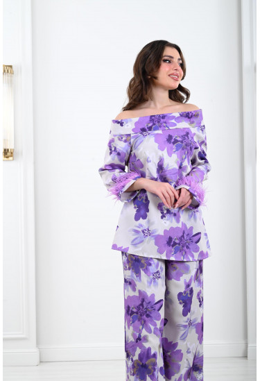 طقم نسائي ( بلوزة قصة الأوف شولدر - بنطال )