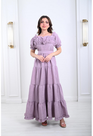 فستان نسائي طويل بكشكشة علي الصدر 