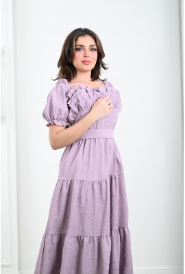 فستان نسائي طويل بكشكشة علي الصدر 