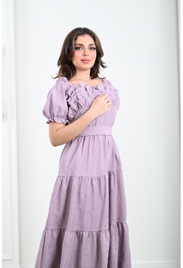 فستان نسائي طويل بكشكشة علي الصدر 