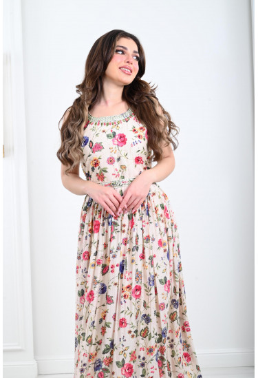 فستان مشجر بالزهور مزين بستراس لامع فستان مشجر بالزهور مزين بستراس لامع