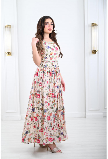 فستان مشجر بالزهور مزين بستراس لامع فستان مشجر بالزهور مزين بستراس لامع