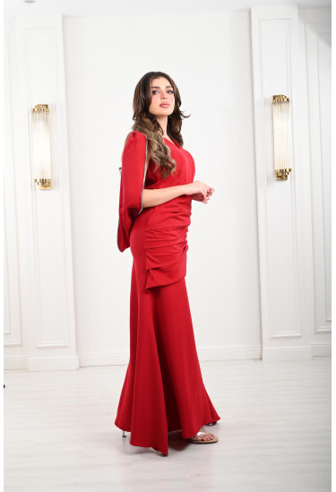 فستان سهرة نسائي بطيات متداخلة على الخصر فستان سهرة نسائي بطيات متداخلة على الخصر