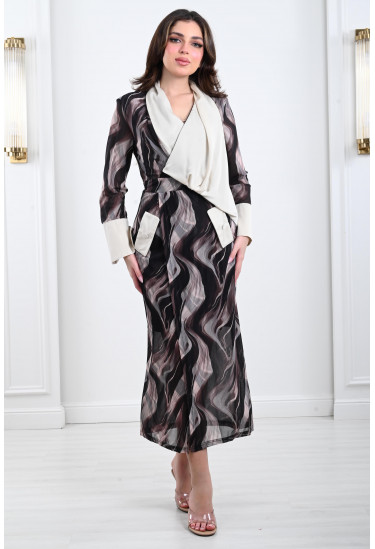 فستان ميدي أنيق بنمط كتل الألوان