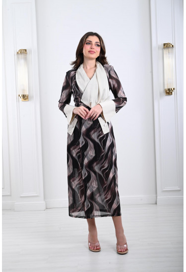 فستان ميدي أنيق بنمط كتل الألوان