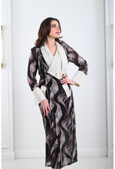 فستان ميدي أنيق بنمط كتل الألوان