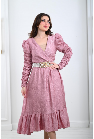 فستان ميدي مزخرف بحزام لولي عريض فستان ميدي مزخرف بحزام لولي عريض