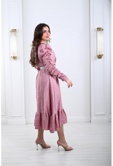 فستان ميدي مزخرف بحزام لولي عريض فستان ميدي مزخرف بحزام لولي عريض