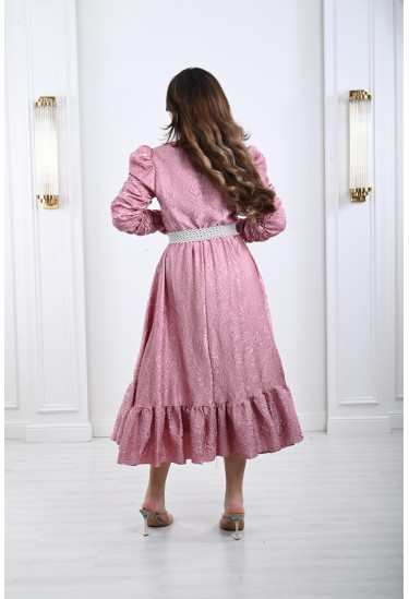 فستان ميدي مزخرف بحزام لولي عريض فستان ميدي مزخرف بحزام لولي عريض