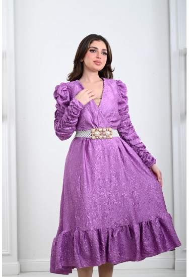 فستان ميدي مزخرف بحزام لولي عريض فستان ميدي مزخرف بحزام لولي عريض