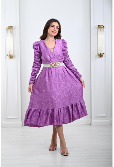 فستان ميدي مزخرف بحزام لولي عريض فستان ميدي مزخرف بحزام لولي عريض