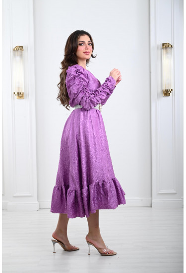 فستان ميدي مزخرف بحزام لولي عريض فستان ميدي مزخرف بحزام لولي عريض