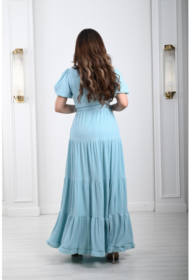 فستان نسائي بنسيج كروشية و نمط صدر كروازية