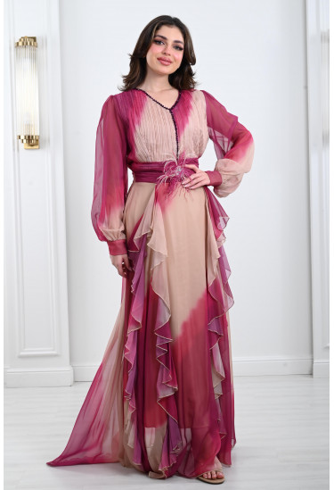 فستان شيفون طويل بنمط كتل الألوان فستان شيفون طويل بنمط كتل الألوان