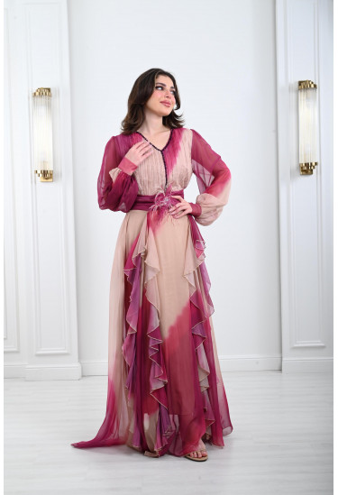 فستان شيفون طويل بنمط كتل الألوان فستان شيفون طويل بنمط كتل الألوان