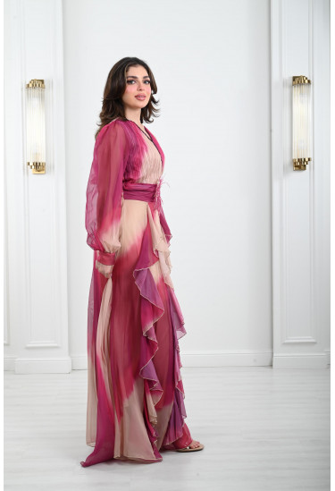 فستان شيفون طويل بنمط كتل الألوان فستان شيفون طويل بنمط كتل الألوان