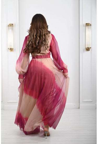 فستان شيفون طويل بنمط كتل الألوان فستان شيفون طويل بنمط كتل الألوان